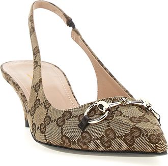 Gucci Womens Beige Polyester Mid Heel Pumps