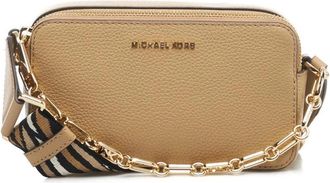 Michael Kors Beige Gehamerde Leren Tas met Stoffen Schouderband - Dames - Schoudertassen - Bruin - ONE Size - Leer - Tassen