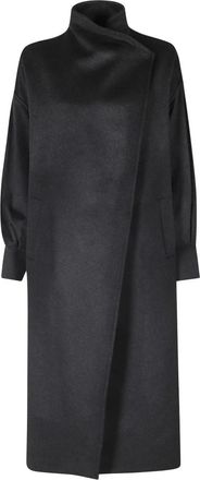 Federica Tosi Lange wollen jas met dierenprint - Dames - Mantel - Zwart - XS - Wol - Jassen