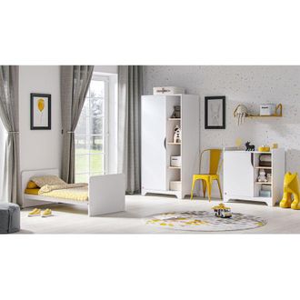Vox Camera da letto completa con lettino trasformabile - cassettiera fasciatoio - armadio a 1 anta Vox Leaf Bianco e legno