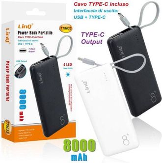 Trade Shop Trade Shop - Power Bank Batteria Esterna Portatile Ricaricabile 8000mah Con Plug Type-c Tt8033