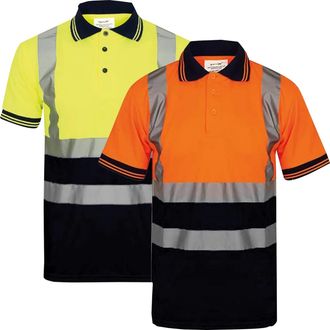 Generic JMA Trading HI VIZ Visibility Polo T Shirt Reflective Tape Safety HIGH VIS Security Work TOP (UK, Alpha, 5XL, Regular, Regular, Standard, Yellow/Navy)