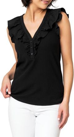Gibsonlook Ruffles for Days Mixed Media Top in Black at Nordstrom, Size Xx-Small