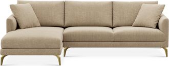 Castlery Lena Chaise Sectional Sofa Left Facing Customized, (Washed Chenille) Sand (Brass Legs), Machine Washable, Removable Covers for Sofas, Castlery