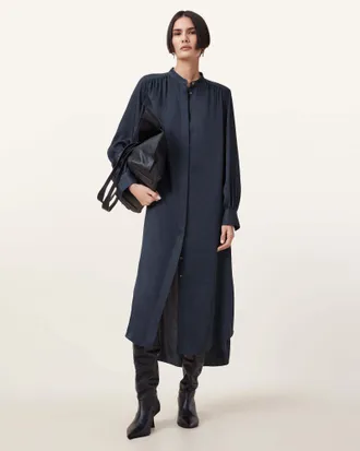 AllSaints Womens Polyester Aggie Maxi Shirt Dress, Size: UK 16/US 12