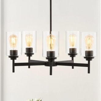 Jonathan Y Designs Orpheus 24 5-Light Farmhouse Industrial Iron Cylinder LED Chandelier
