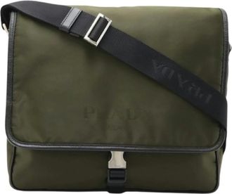 Prada Pre-owned Cross Body Bags, male, Green, Size: ONE SIZE Pre-owned Logo Jacquard Nylon Shoulder Bag