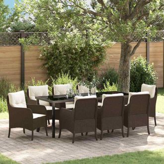 vidaXL Conjunto De Comedor De Jard&iacute;n 9 Pcs Marr&oacute;n Rat&aacute;n Sint&eacute;tico Vidaxl