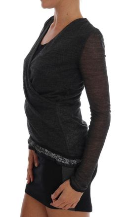 Ermanno Scervino Womens Gray Wool Lace Top Long Sleeved T-Shirt Rayon