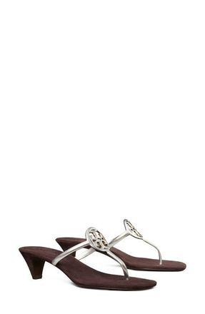 Tory Burch Miller Capri Thong Kitten Heel Sandal in Silver /Cocoa at Nordstrom, Size 10.5