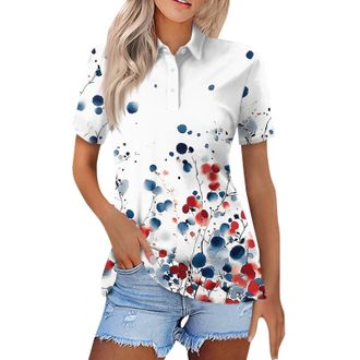 Generic Polo Shirts for Women UK Short Sleeve Golf Tennis Tops Clothes Floral Printed Tee Blouses Rugby Bowling Shirt Striped Shirt Tunic Tops Button Up Offic