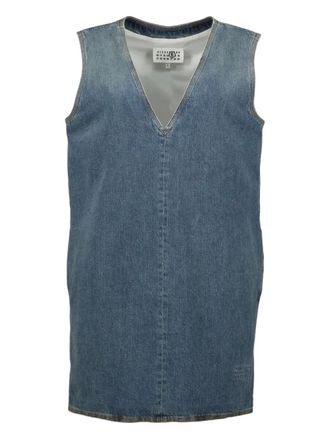 Maison Margiela v-neck denim mini dress - women - Cotton/Polyester - 36 - Blue