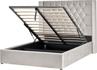 Beliani Cama Con Almacenaje De Terciopelo Gris Claro Plateado 140 X 200 Cm Cabecero Lubbon