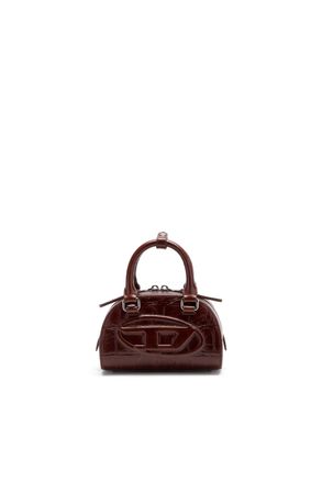 Diesel 1DR Dome-Mini bowling bag in croc-effect leather - Crossbody Bags - Woman - Brown