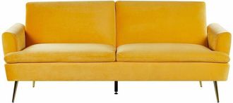Beliani Beliani - Divano Letto in Velluto Giallo 3 Posti Click Clack Gambe Metallo Dorato Vettre