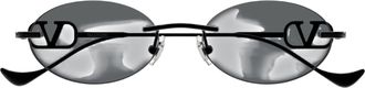 Valentino Oval-Shaped Black Metal Sunglasses with Adjustable Nose Pads