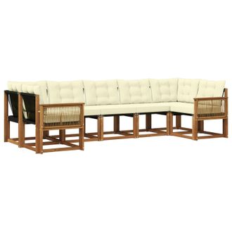vidaXL Conjunto De Sof&aacute;s De Exterior 7 Pcs Natural Y Crema Vidaxl
