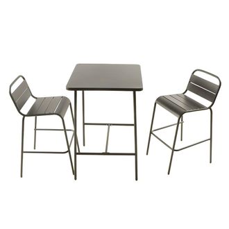 Concept Usine Conjunto de mesa de bar y 2 sillas altas de exterior gris oscuro