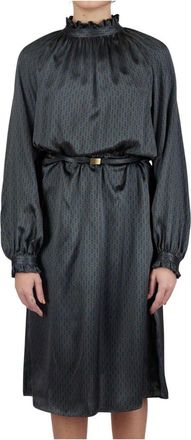 Kiton Regular Geometrische Midi Jurk - Dames - Casual kleedjes - Zwart - S - Kleedjes
