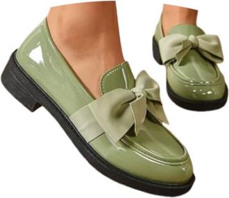 Generic Loafers Shoes for Women Girls School Shoes Womens Patent Loafers with Bow Trendy Comfort Closed Round Toe Slip On Bow-Knot Dress Flat Low Heels Pump L