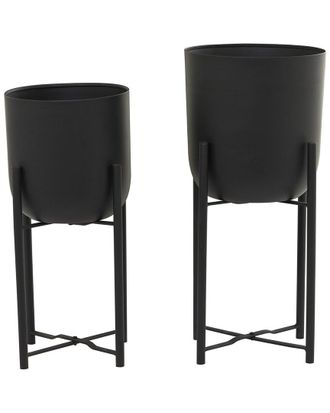 CosmoLiving by Cosmopolitan Cosmoliving By Cosmopolitan Set Of 2 Modern Round Metal Planter With Removable Stand