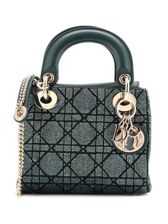 Dior Lady Dior Chain Bag Cannage Beaded Satin with Leather Mini shoulder bag - women - Other/Silk/Leather - One Size - Green