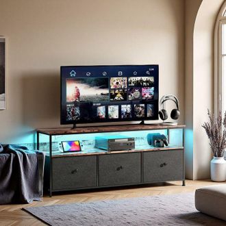 OEM Mueble De Tv Led - Estilo Retro - Pu - Paneles De Part&iacute;culas - 3 Cajones 1 Estante - Mueble De Almacenamiento - 137x29x57 Cm - Negro