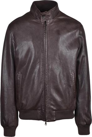 Mabrun Brown Quilted Interior Genuine Leather Zip Jacket