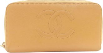 Chanel Beige Leather Long Wallet (Bi-Fold) (Pre-Owned)