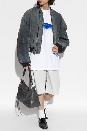 Balenciaga Bomber Denim Jacket, Mens, Navy Blue