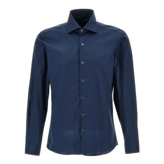 Fay Blauw Katoenen Overhemd met Knoopsluiting - Heren - Casual Overhemden - Blauw - L - Katoen - Overhemden
