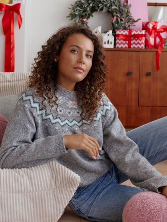 Vertbaudet Eltern Pullover mit Norwegermuster Capsule für Weihnachten grau meliert