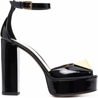 Valentino Garavani One Stud 120mm Patent Leather Sandals In Nero