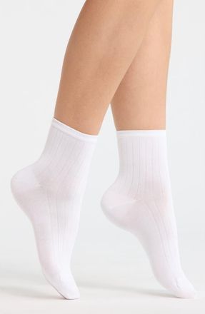 Nordstrom Wide Rib Ankle Socks in White at Nordstrom, Size 9