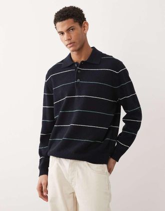 Arket Polo in maglia di misto cotone a righe blu navy