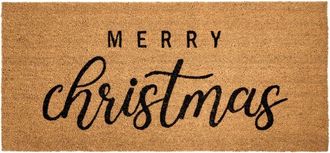 Beliani Felpudo De Fibra De Coco Con Motivo Navide&ntilde;o Antideslizante 55 X 120 Cm Natural Tikub