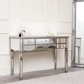 Melody Maison Large Mirrored Dressing Table - Tiffany Range in Metallic Silver