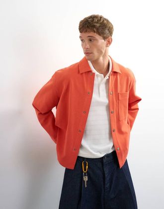 Topman Camicia giacca squadrata in jersey color corallo-Arancione