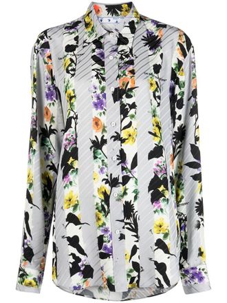 Off-white Blouse met bloemenprint - Grijs
