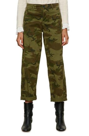 Sanctuary Boyfriend Cruiser Barrel Twill Pants in Rambler Camo Green at Nordstrom, Size 24