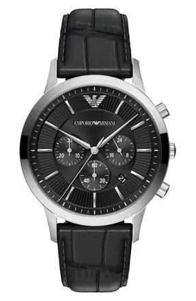 Emporio Armani Archetipo Chronograph Leather Strap Watch, 43mm in Black at Nordstrom