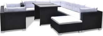 vidaXL Set Muebles De Jard&iacute;n 10 Piezas Y Cojines Rat&aacute;n Sint&eacute;tico Negro Vidaxl