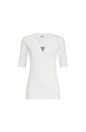 Brunello Cucinelli Ribbed jersey T-shirt in White at Nordstrom, Size Xx-Large Eu