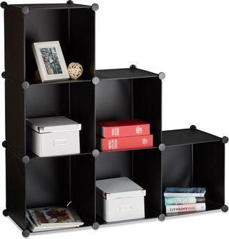 Relaxdays Relaxdays - 2 Estanter&iacute;as Modulares 6 Compartimientos, Estanter&iacute;a De Armado Como Ropero O Separador, Estanter&iacute;a Abierta, Negro