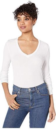 Splendid Valley 2x1 Rib Long Sleeve V-Neck Womens T Shirt White : LG (Womens 10-12), Modal/Spandex