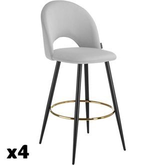 TecTake 4 taburetes altos con terciopelo, respaldo y reposapi&eacute;s, gris/negro