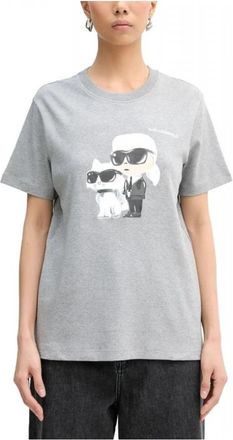 Karl Lagerfeld Ikon T-shirt - Dames - T-shirts - Grijs - M - Katoen - Tops