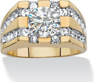Palm Beach Jewelry Mens 2 TCW Round Cubic Zirconia Gold-Plated Grid Ring