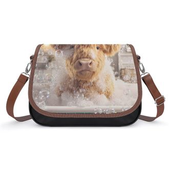 Generic Cute Highland Cow in Bath Womens Crossbody Bag Fashion Shoulder Handbags Message Tote Bag with Adjustable Strap