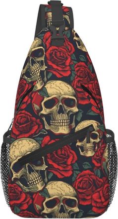 Generic Smile Skulls Face Retro Red Roses Sling Bag Lightweight Cross Body Bag Anti Theft Backpack For Casual Shopping Women